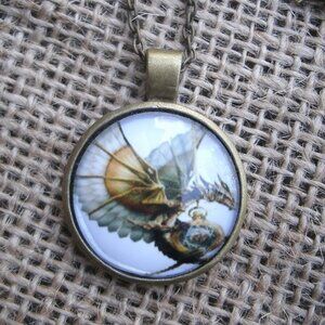 Steampunk Dragon Glass Cabochon Pendant Necklace